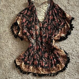 Floral Black and Brown Swim Coverup